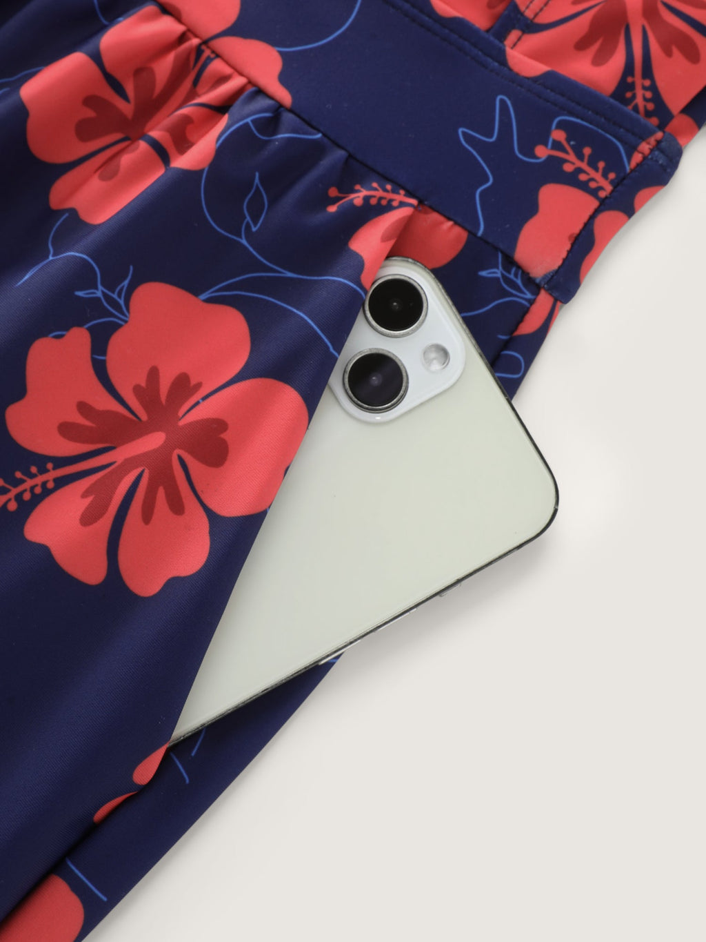 Bright Floral Print Shirred Pockets One Piece Swimsuit