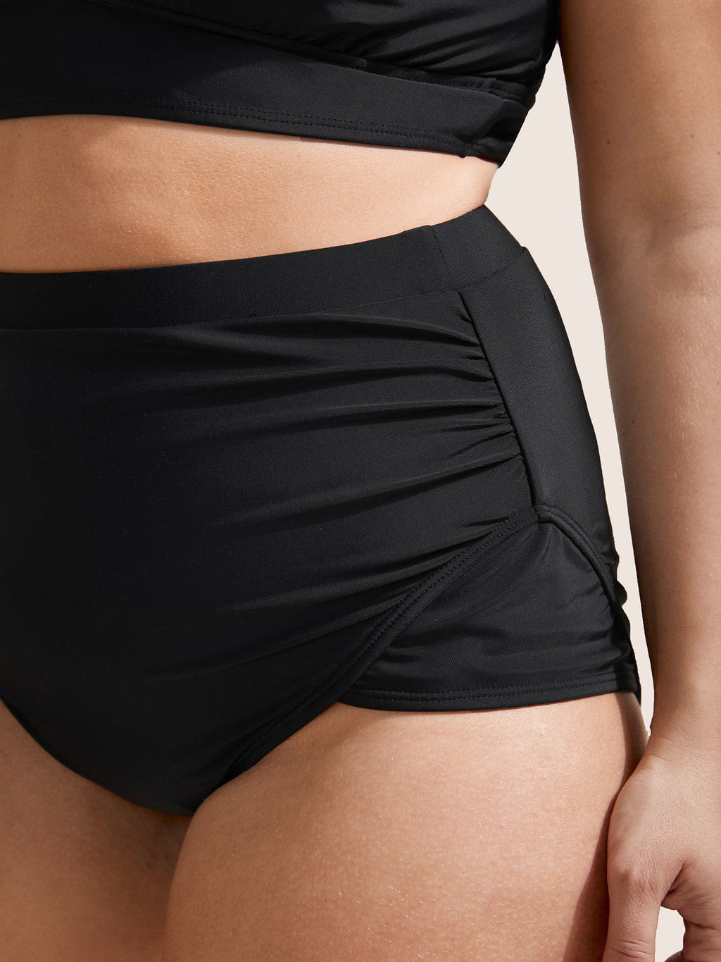 Plain Ruched High-Waisted Bikini Bottom