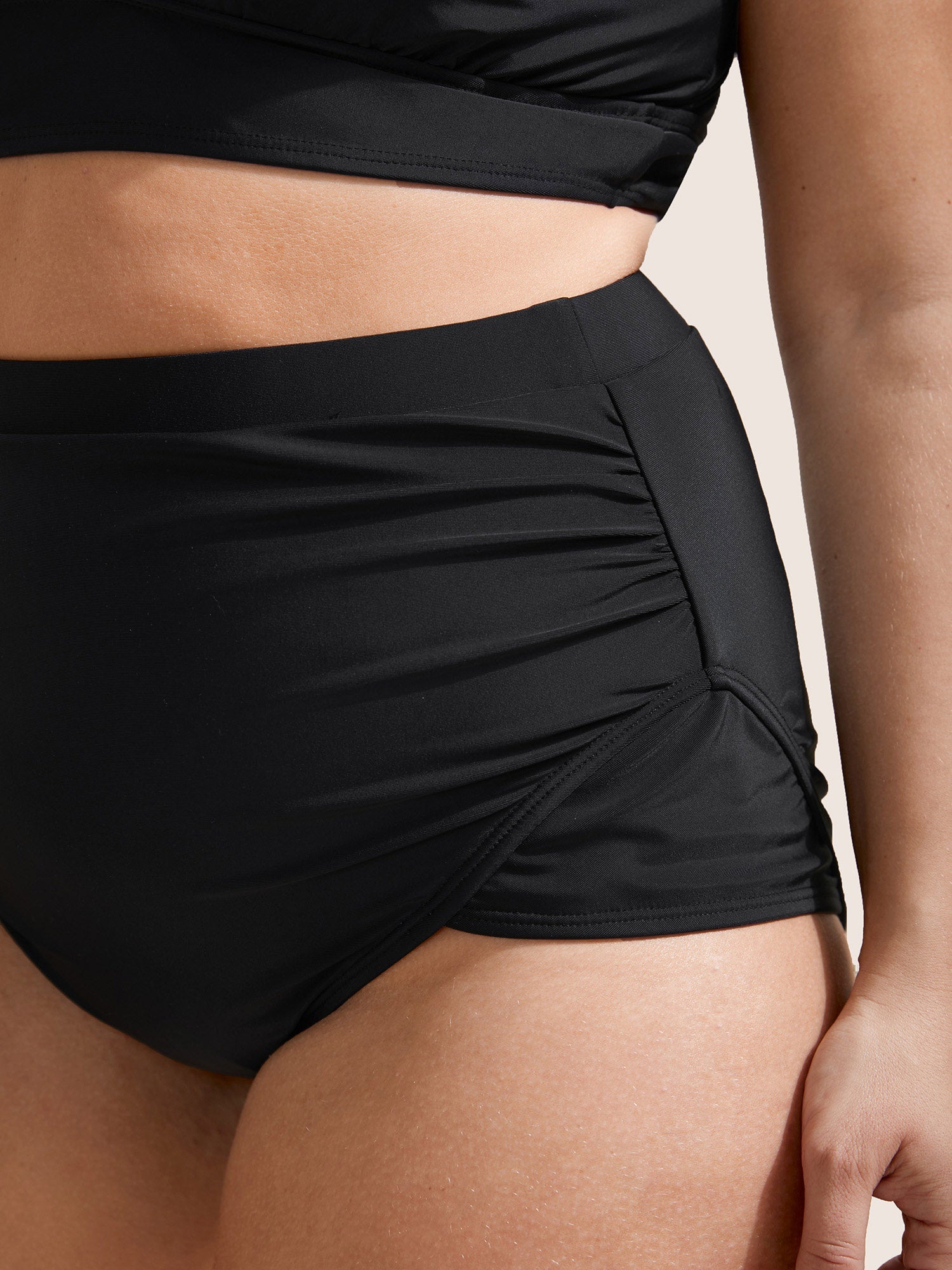 Plain Ruched High-Waisted Bikini Bottom