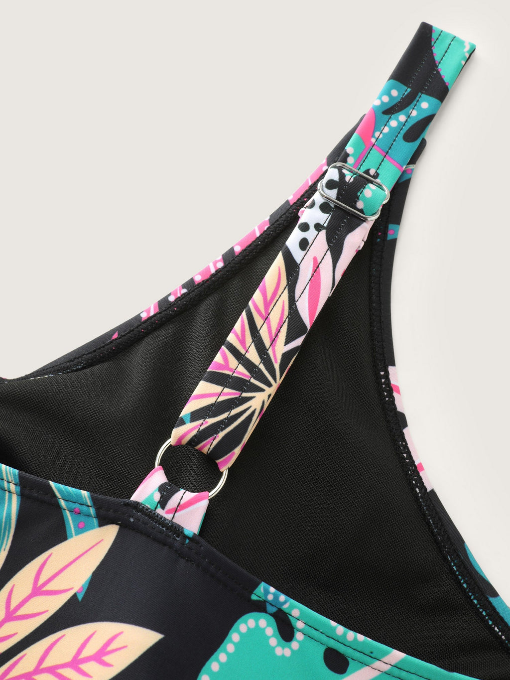 Playful Tropical Floral Print Pockets Swim Dress