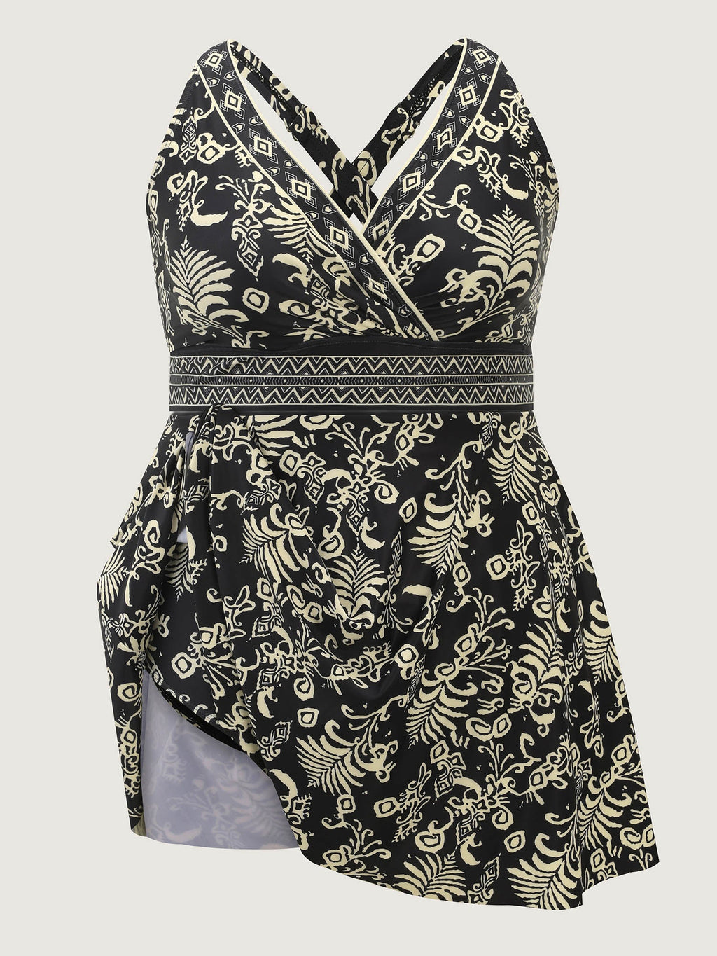 Boho Floral Print Pockets Crossstraps Swim Dress