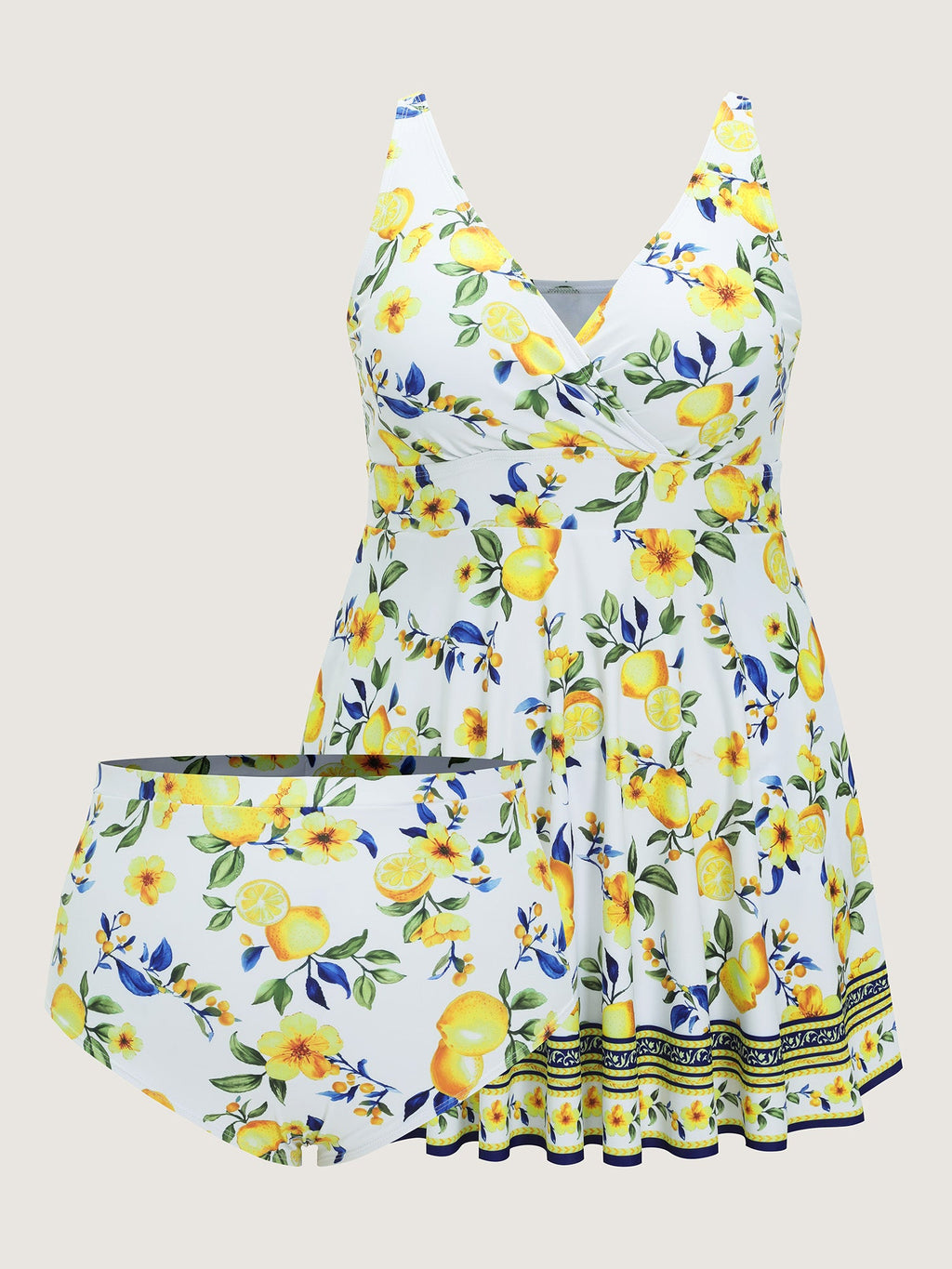 Lemon Print Pockets Fit And Flare Swim Dress