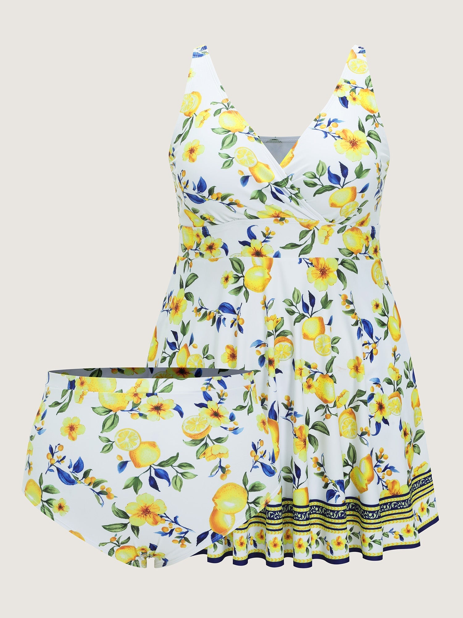 Lemon Print Pockets Fit And Flare Swim Dress