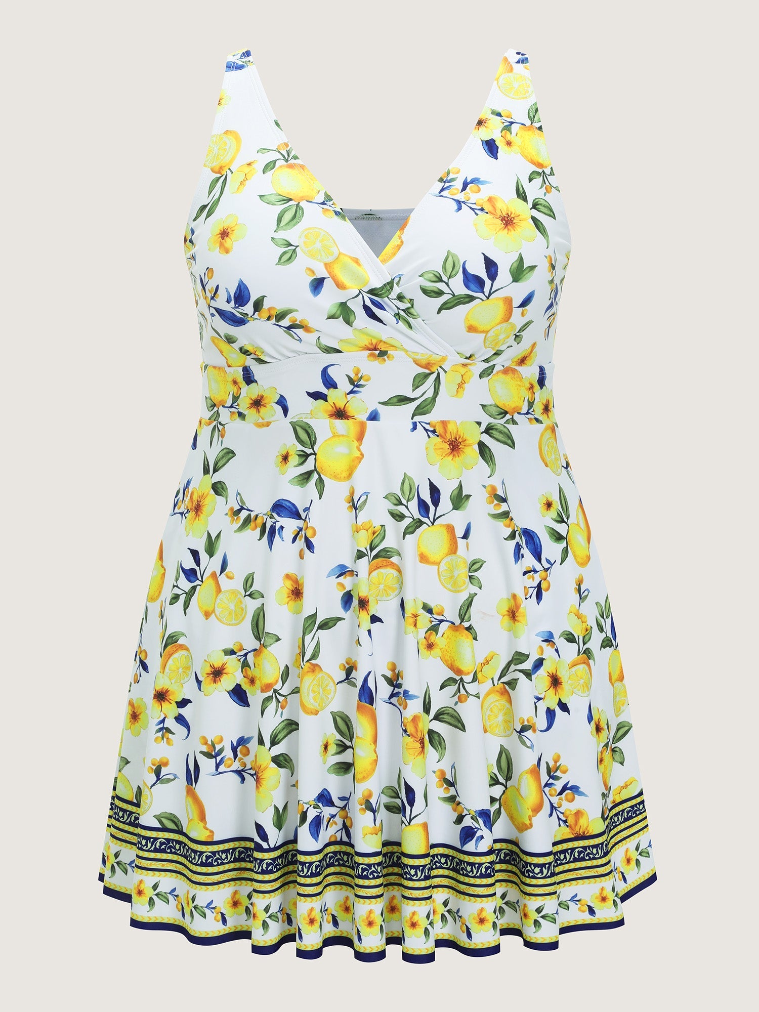 Lemon Print Pockets Fit And Flare Swim Dress