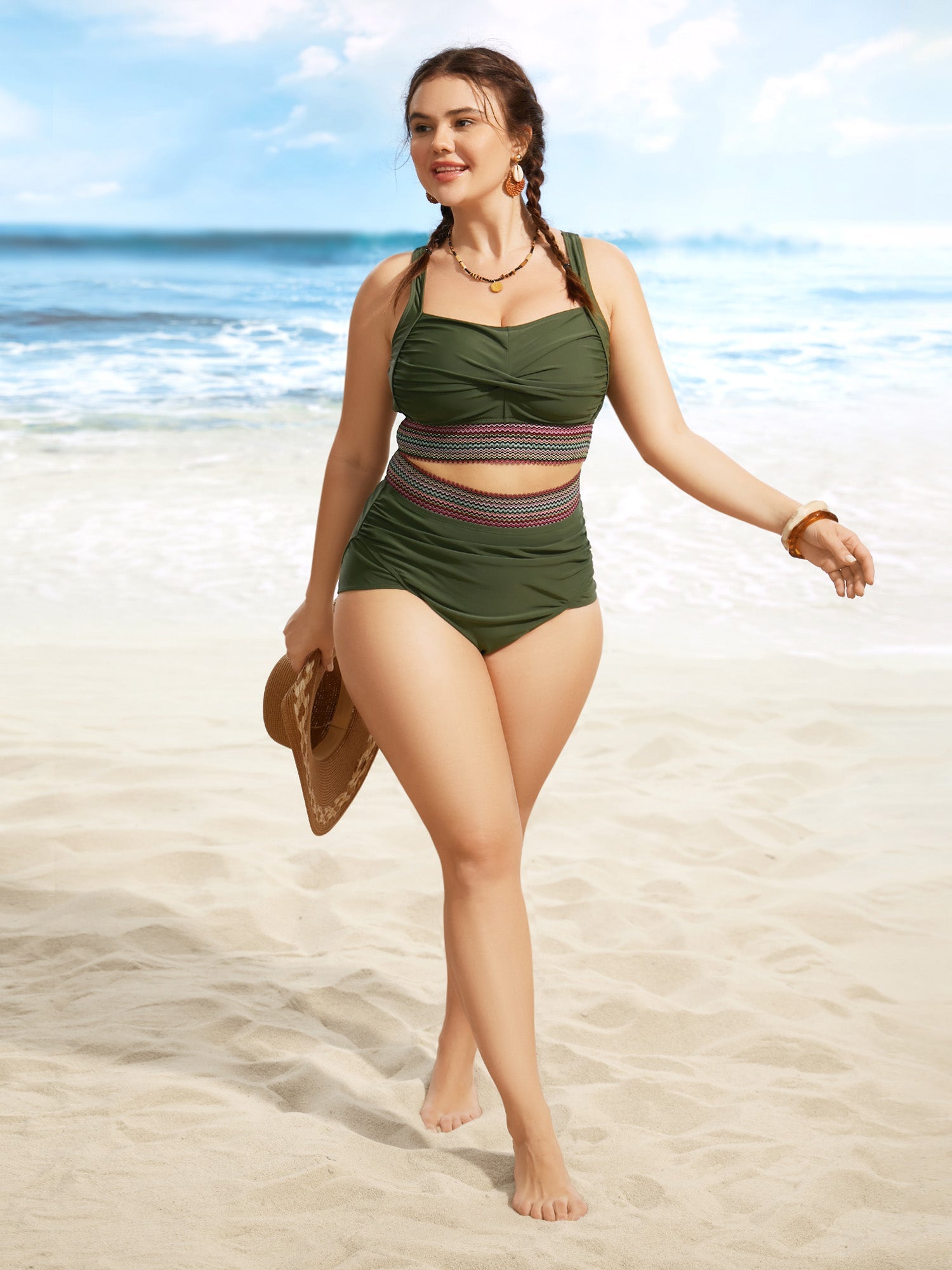 Woven Ribbon Ruched High Waisted Bikini Bottom