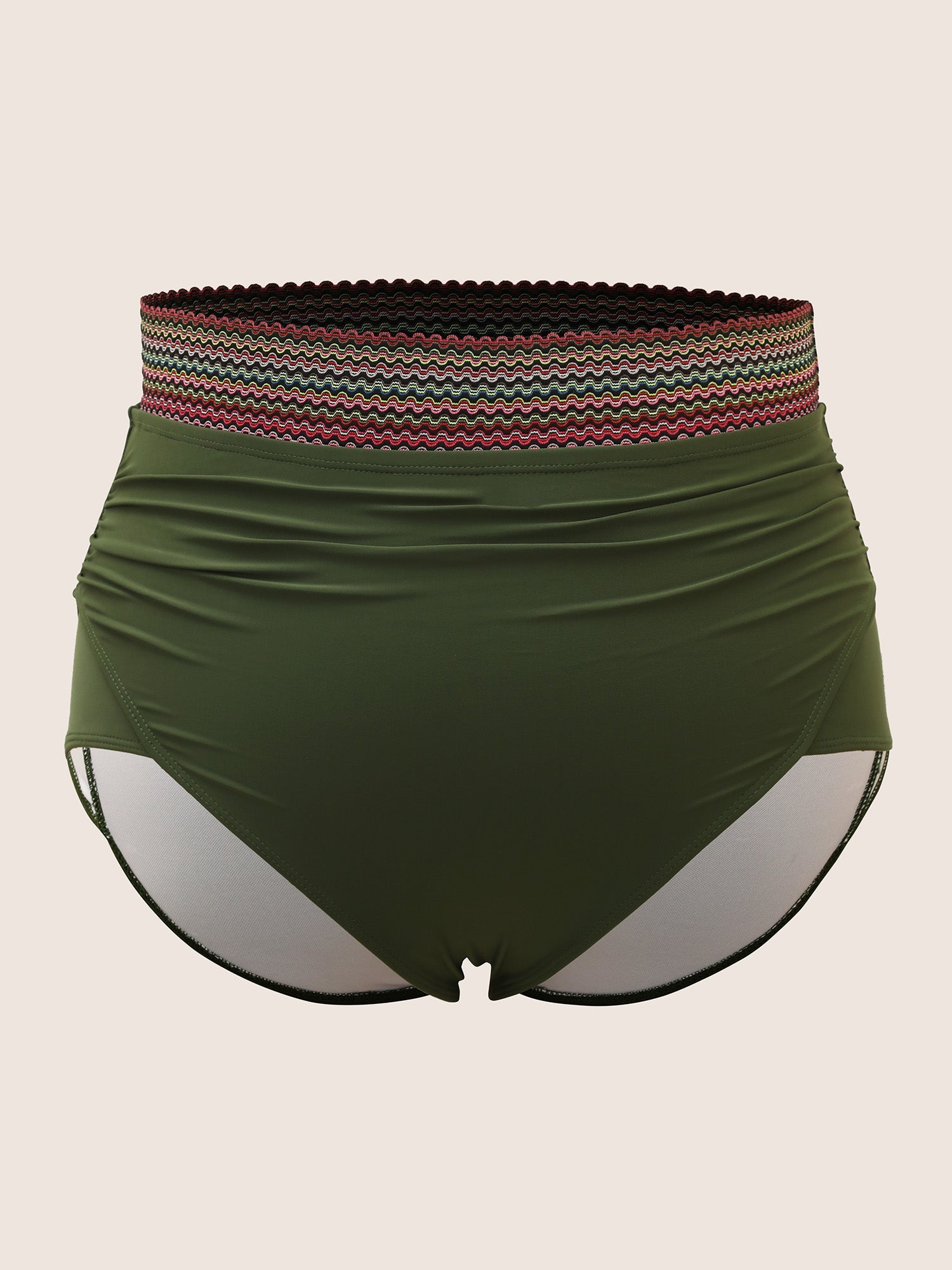 Woven Ribbon Ruched High Waisted Bikini Bottom