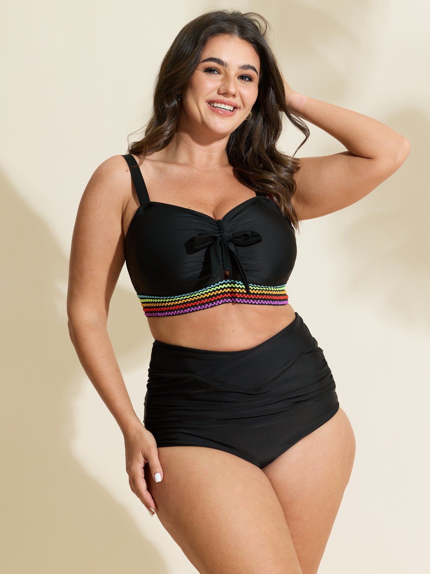 Crossover High Waist Ruched Bikini Bottoms
