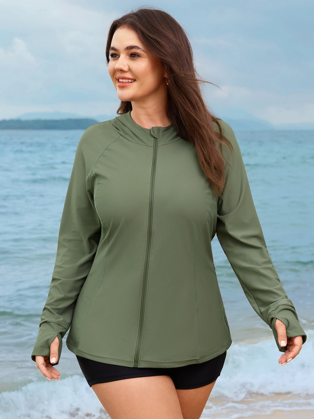 Zipper Hooded UPF 50+ Long Sleeve Swim Top
