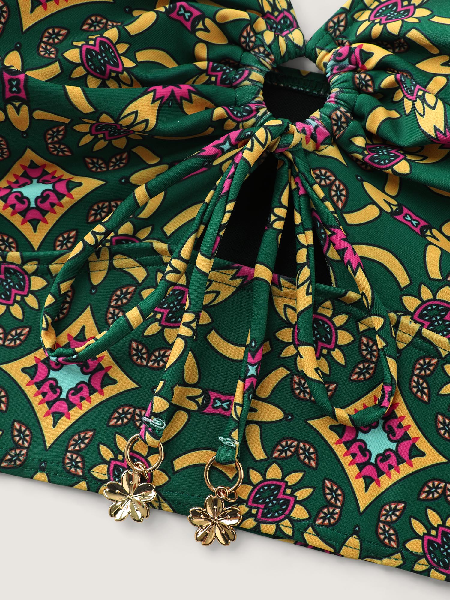 Adjustable Geometric Cut-Out Print Bikini Top