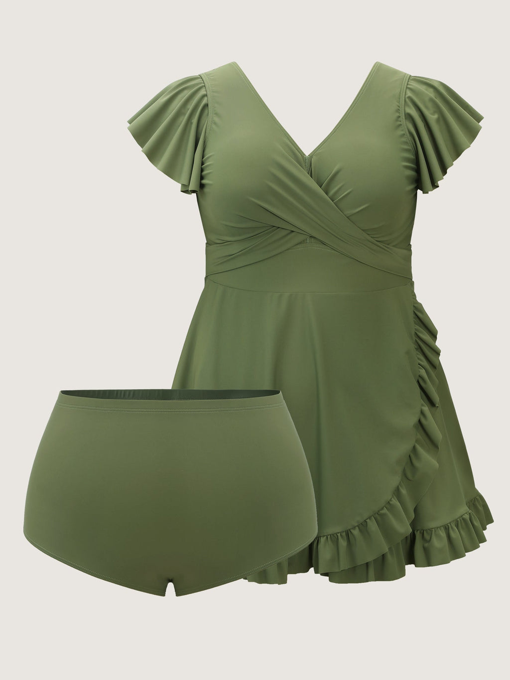 Ruffled Sleeve Curvy Hem Swim Dress