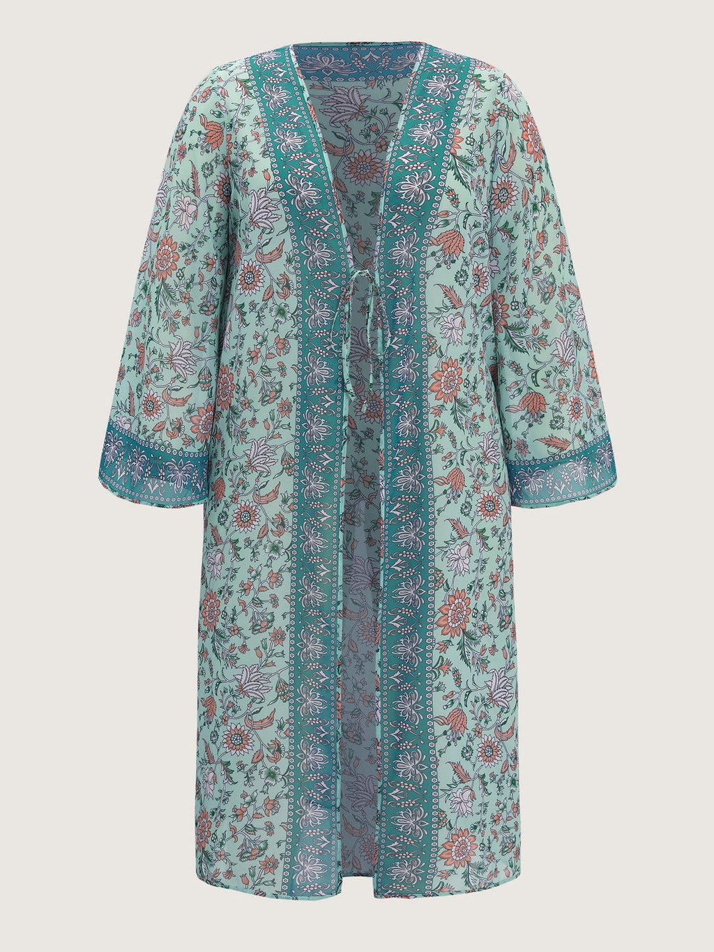 Floral Color Contrast Front-Tie Swim Cover-Up