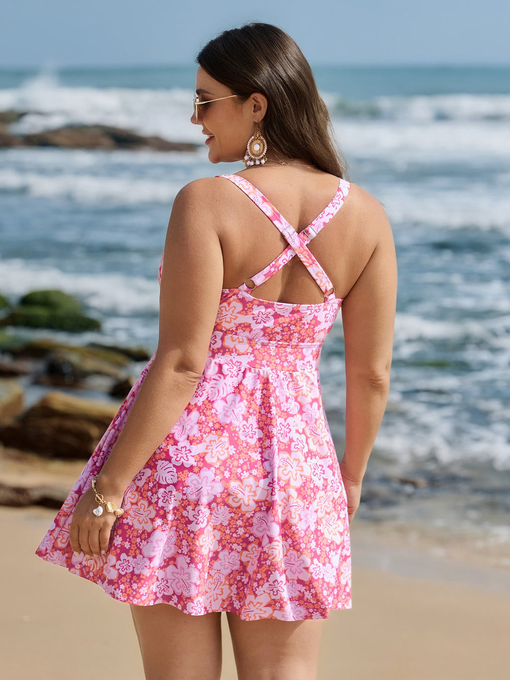 Paradise Floral Print Knotted Front Swim Dress