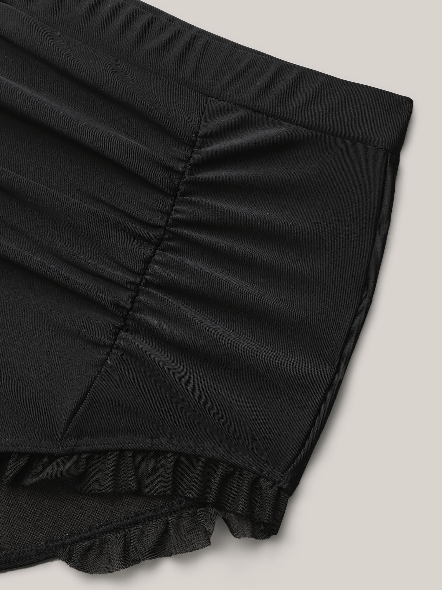 Ruched Mesh Seamed Ruffle Trim Bikini Bottoms