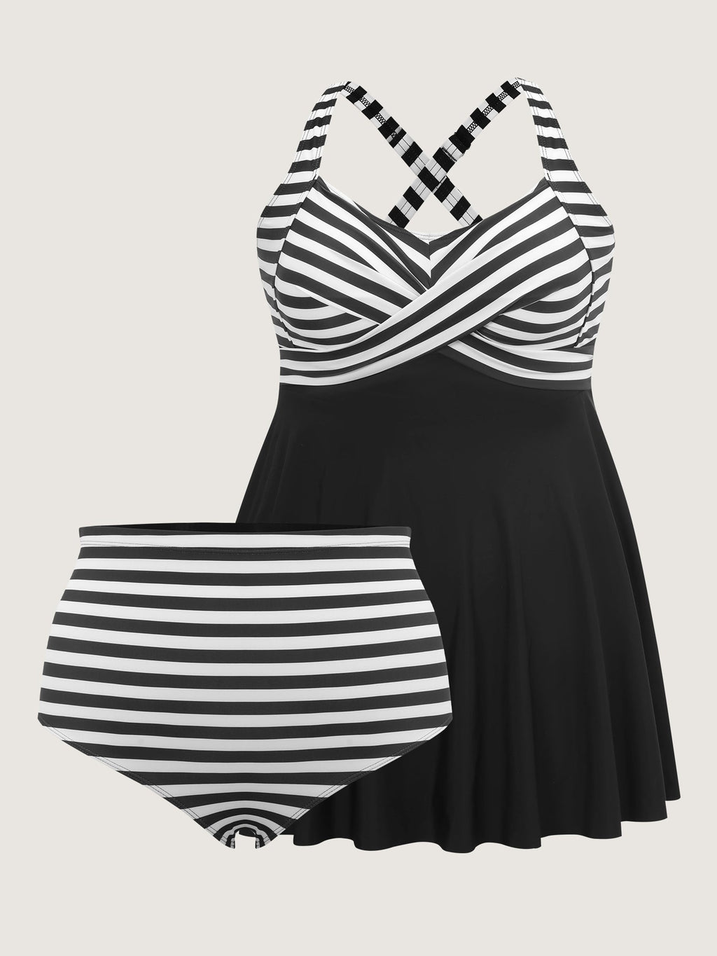 Striped Contrast Twist Front Swim Dress