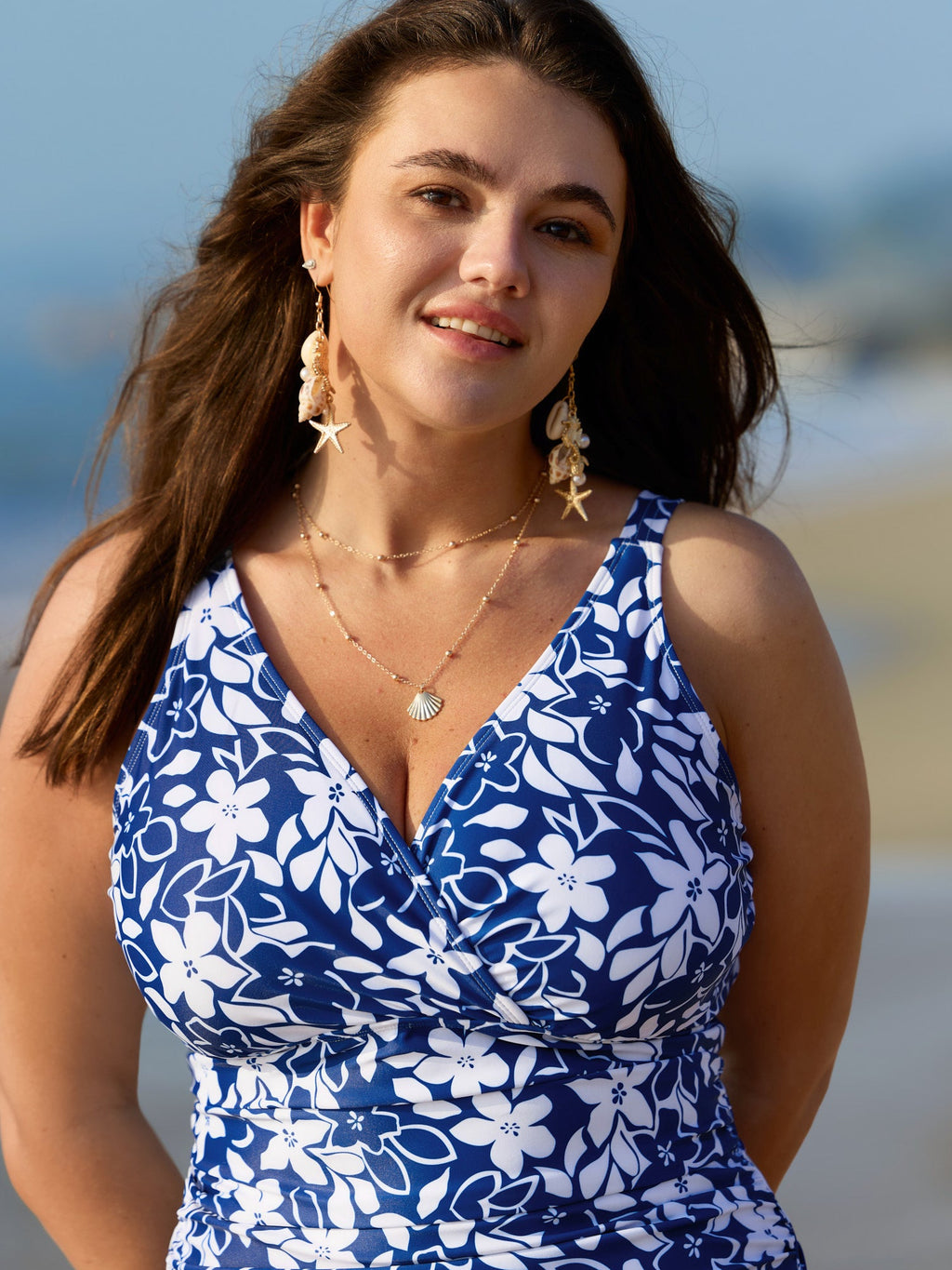 Monochrome Floral Print Wide-Strap One-Piece Swimsuit