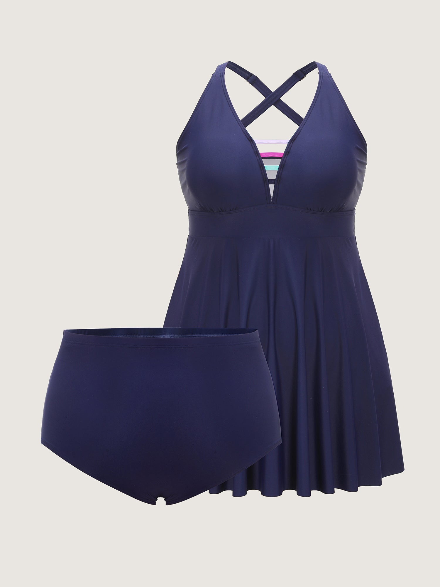 Striped Neckline Pockets Flowy Swim Dress