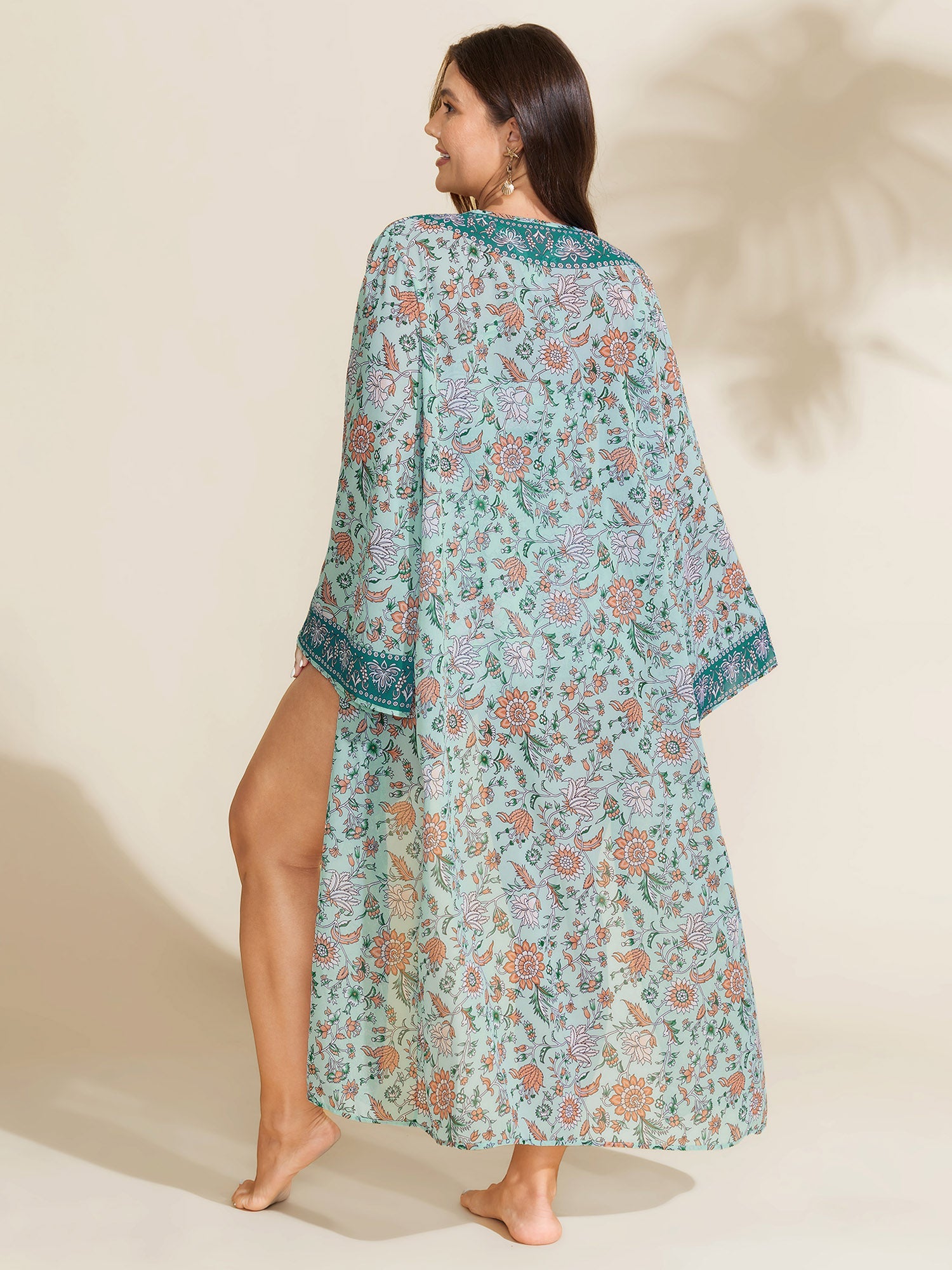 Floral Color Contrast Front-Tie Swim Cover-Up