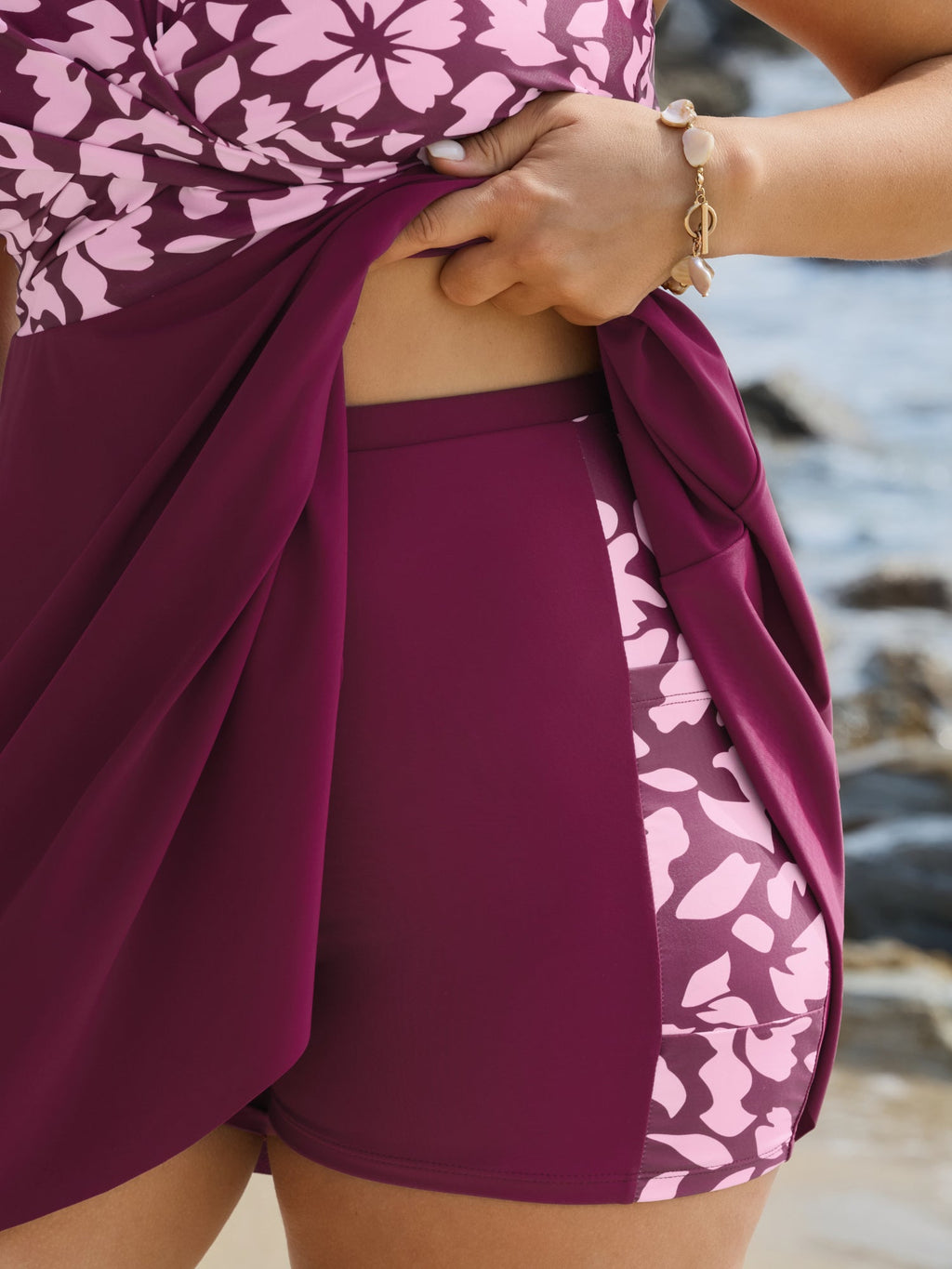 Tropical Floral Print Twist-Front Swim Dress