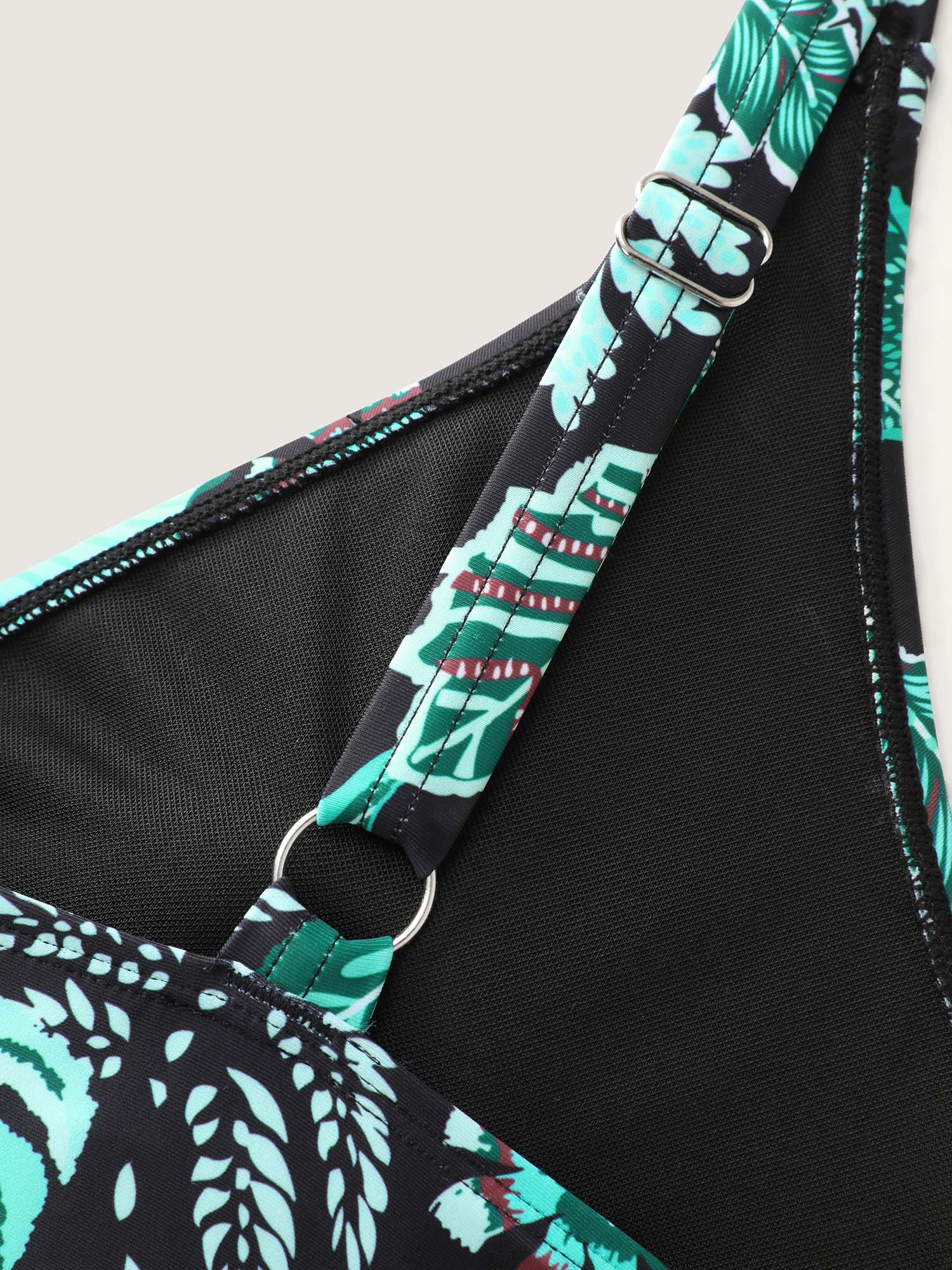 Tropical Print Surplice Neckline Bikini Top