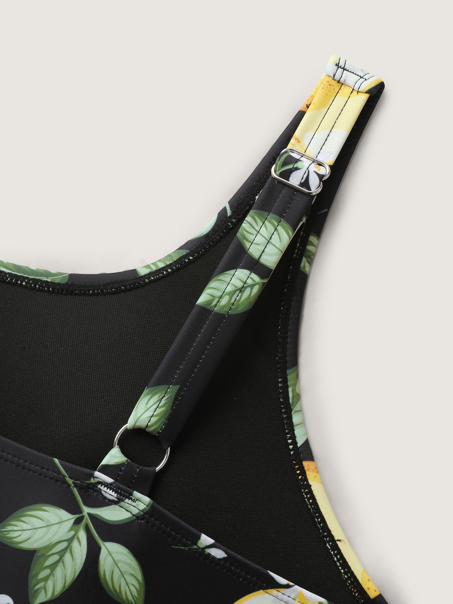 Lemon Print Scoop Neck Bikini Top