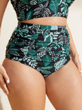 Tropical Floral Print High Waisted Tummy-Control Bikini Bottoms