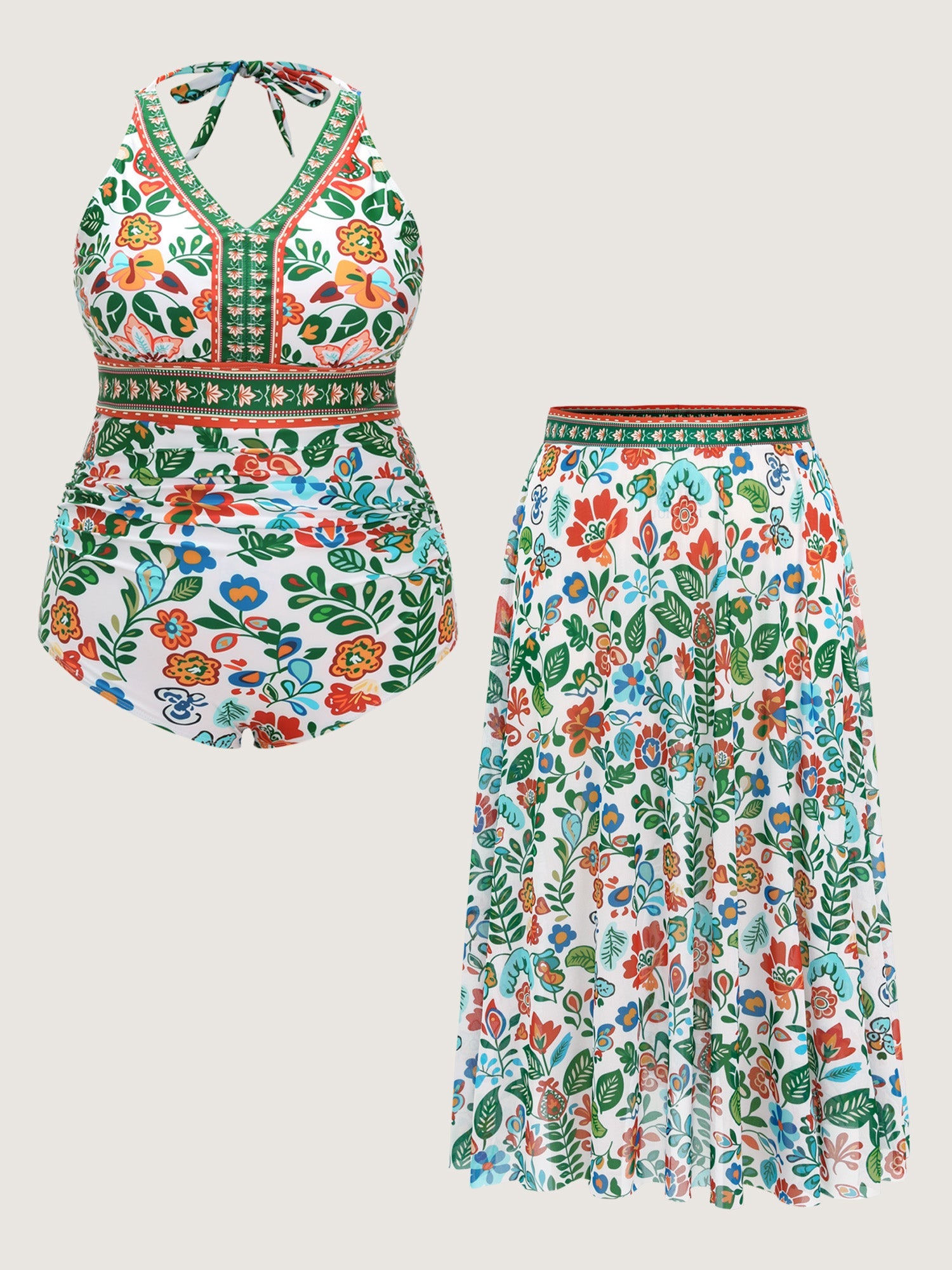 Two-Piece Tummy-Control Sarong Swimsuit