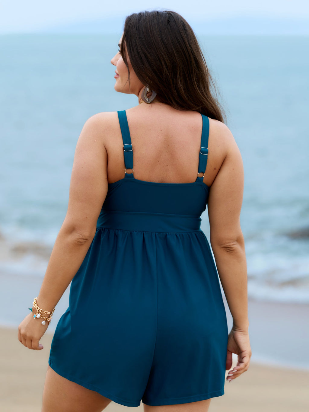 Surplice Neckline Belted Plain One-Piece Swimsuit