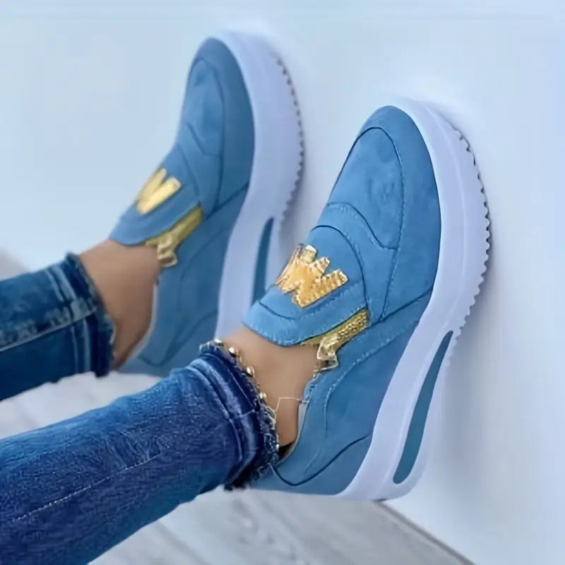 Last day 50% Off❤️ Women's Casual Platform Slip On Sneakers, Side Zipper Low Top Running Shoes, Casual Walking Sports Shoes