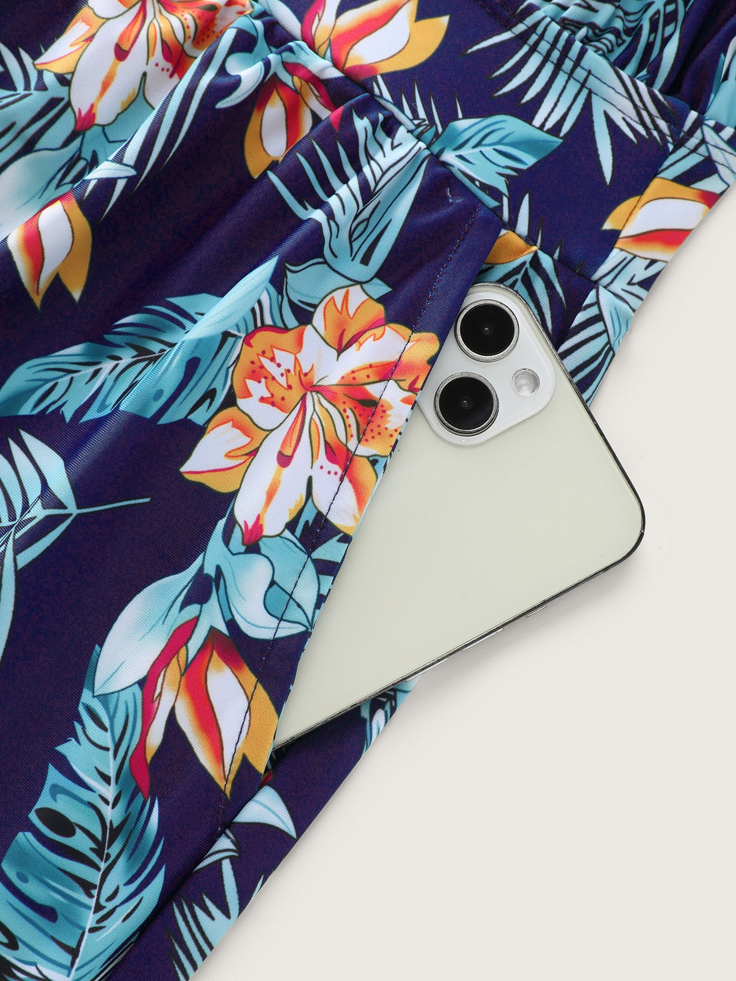 Tropical Flower Print Pockets One-Piece Swimsuit