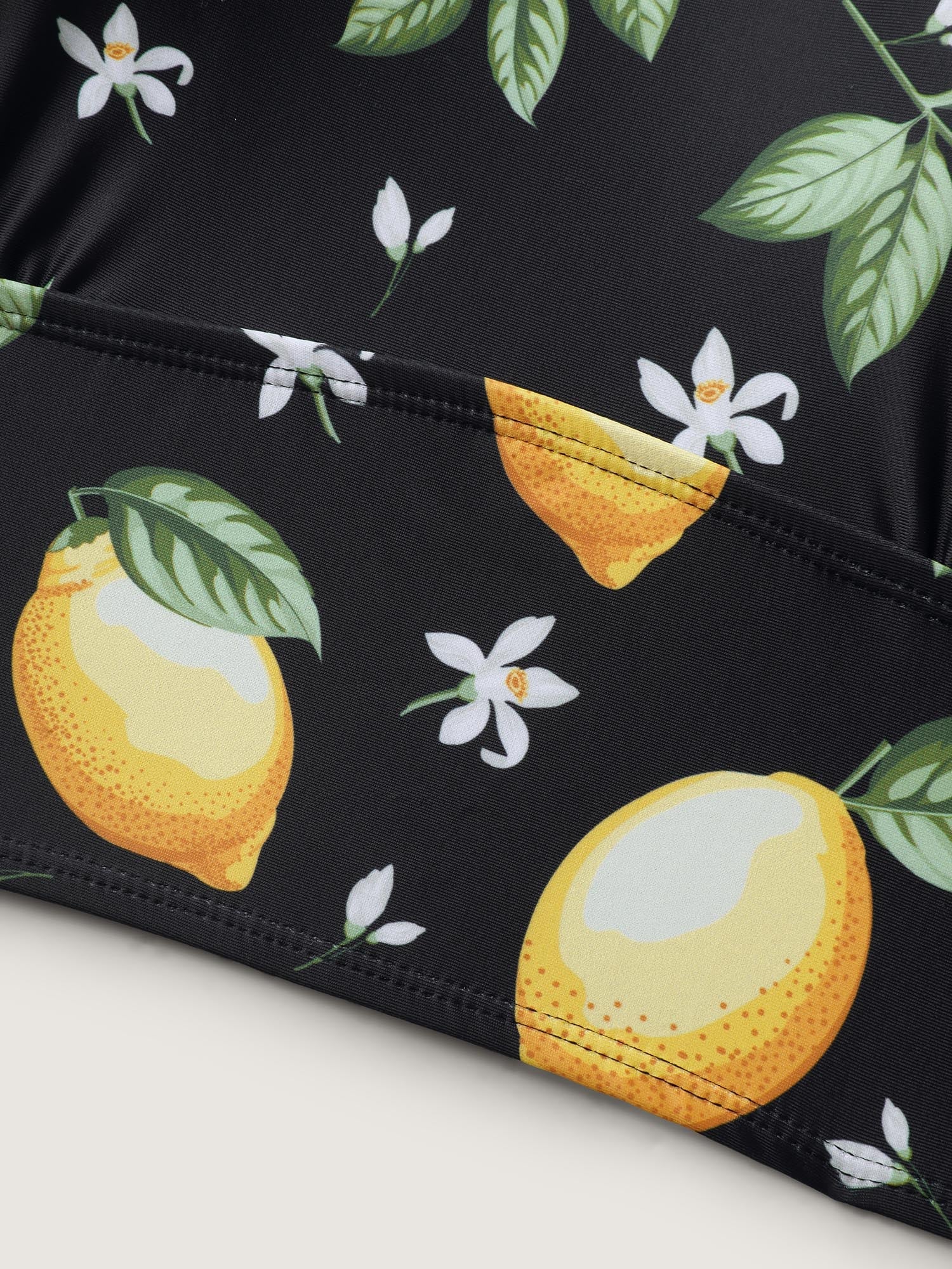 Lemon Print Scoop Neck Bikini Top