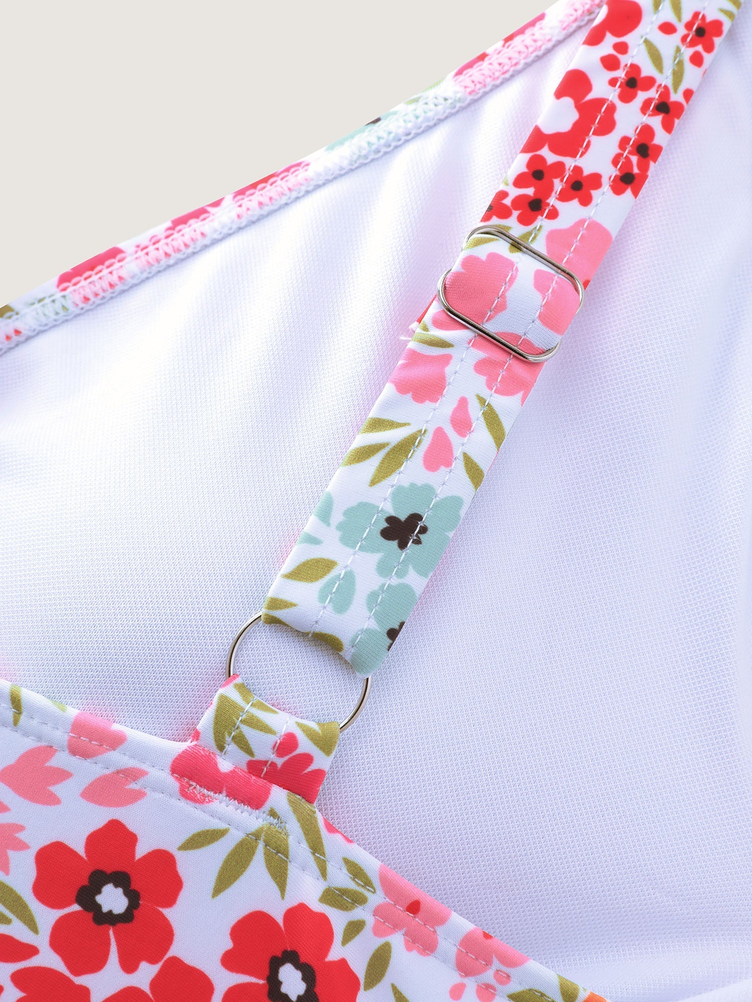 Colorful Floral Print Surplice Neckline Swim Top