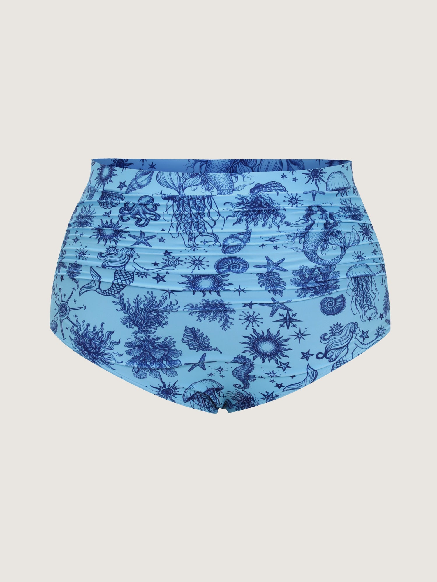 Ocean Elements Print Tummy-Control Bikini Bottoms