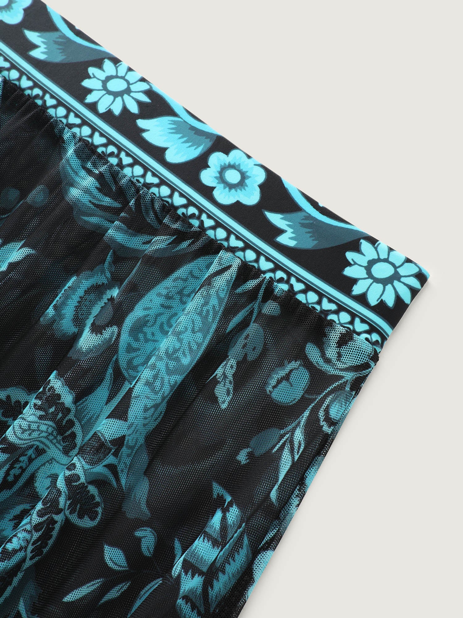 Two-Piece Floral Print Ruched Mesh Swimsuit, Sarong