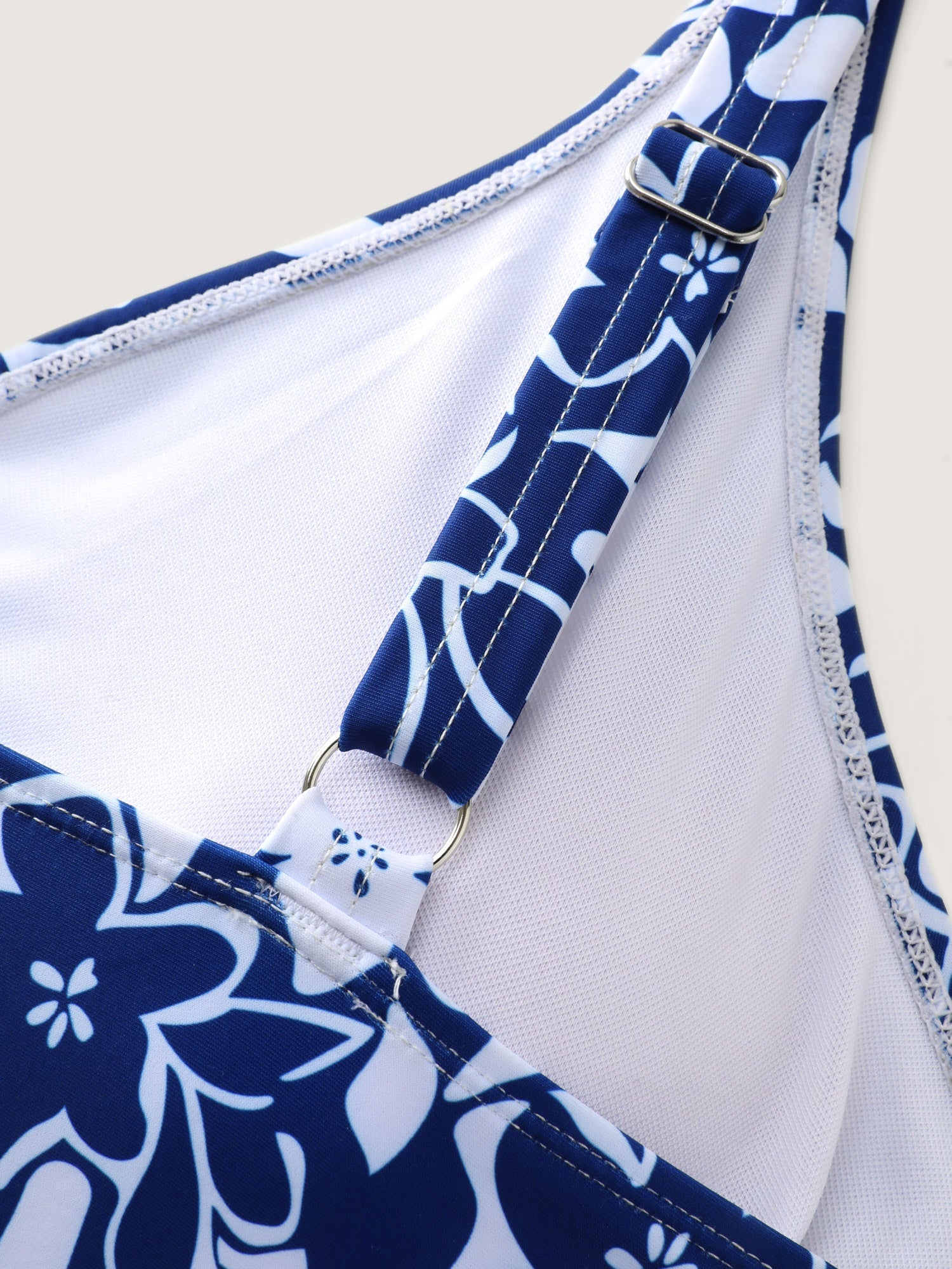Monochrome Floral Print Wide-Strap One-Piece Swimsuit