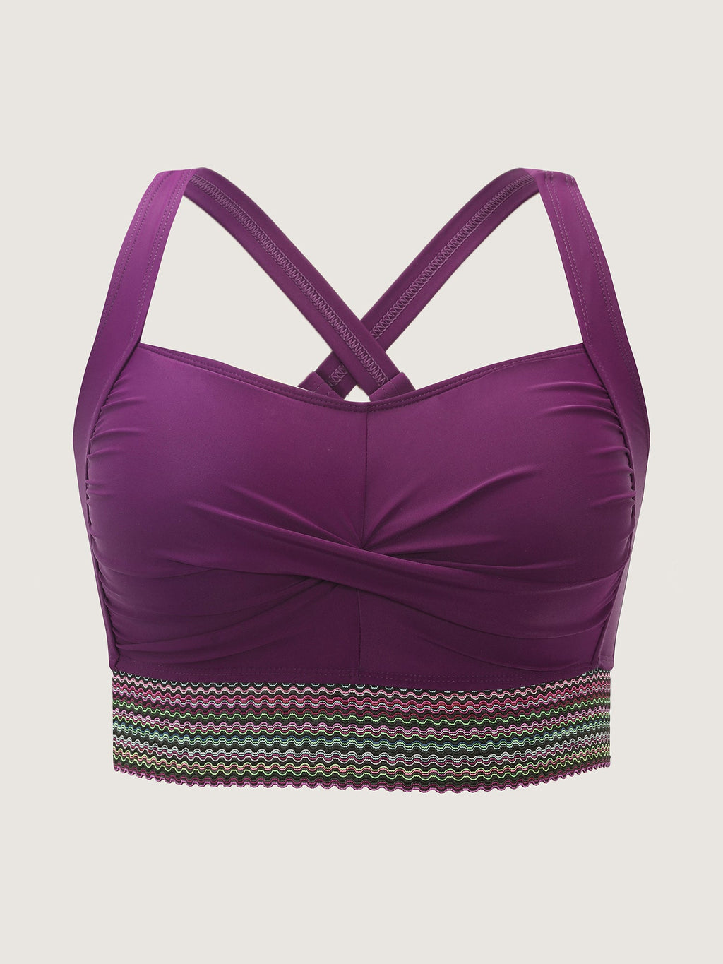 Twist Front Patchwork Woven Ribbon Bikini Top