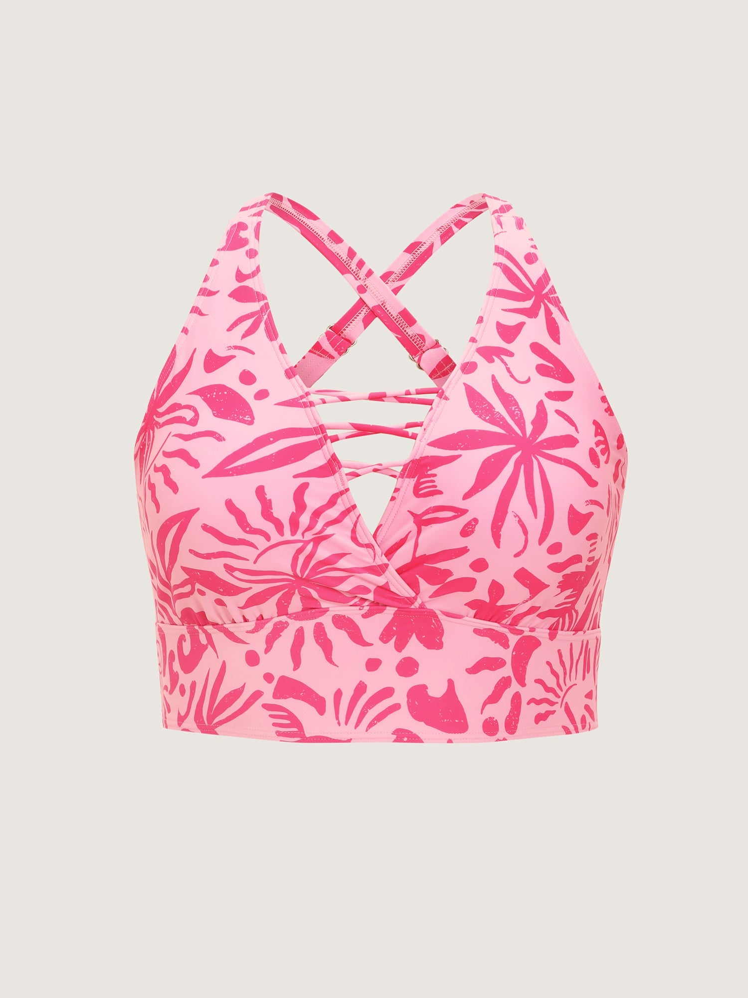 Floral Print Cut-Out Neckline Bikini Top