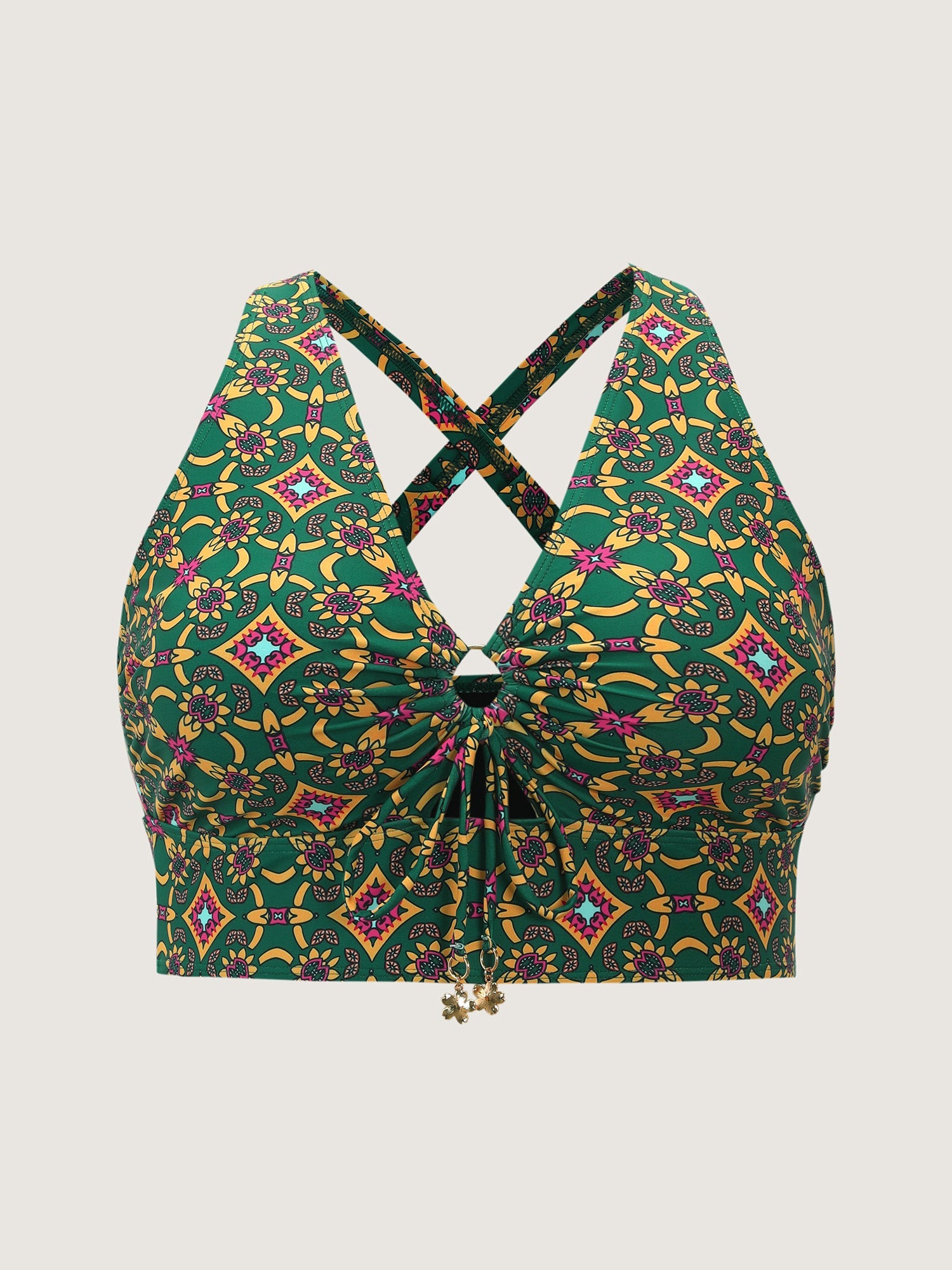 Adjustable Geometric Cut-Out Print Bikini Top