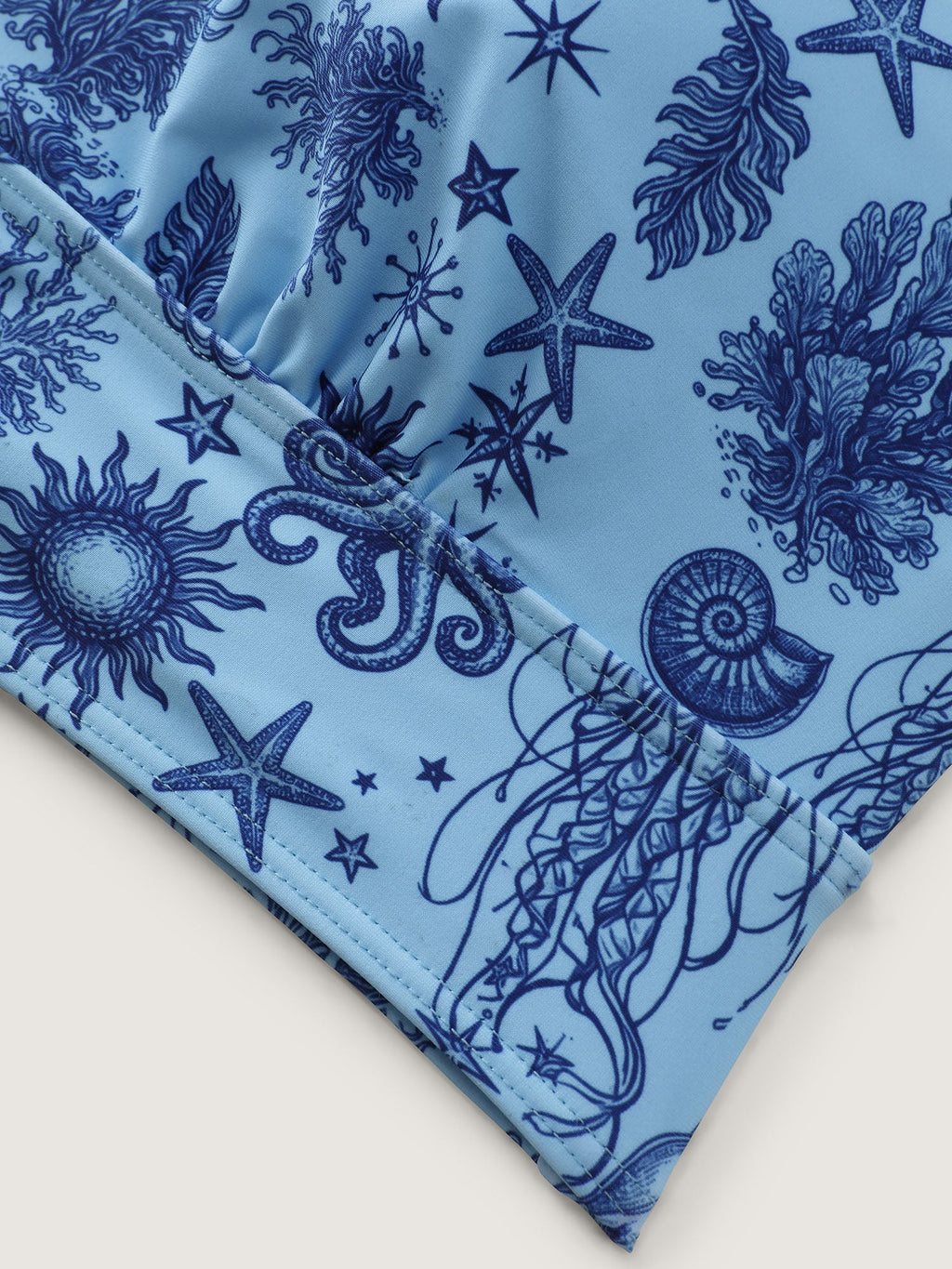 Starfish Print Color Contrast Bikini Top