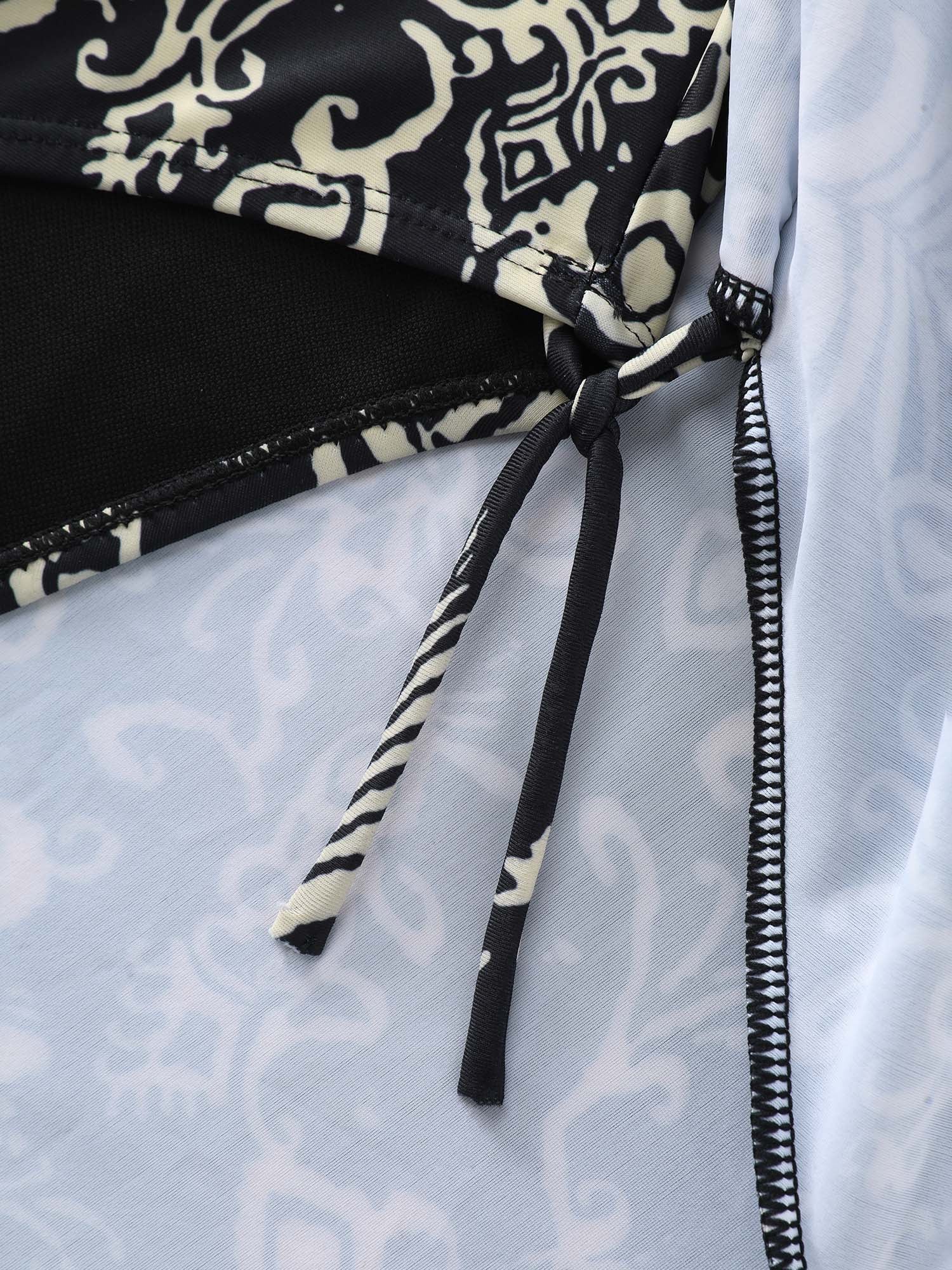Boho Floral Print Pockets Crossstraps Swim Dress