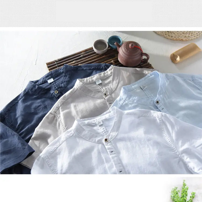 👔 LIMITED-TIME 50% OFF! ✨ Men's Linen Short Sleeve Shirt – Casual, Stand Collar, 5 Sizes 🏖️