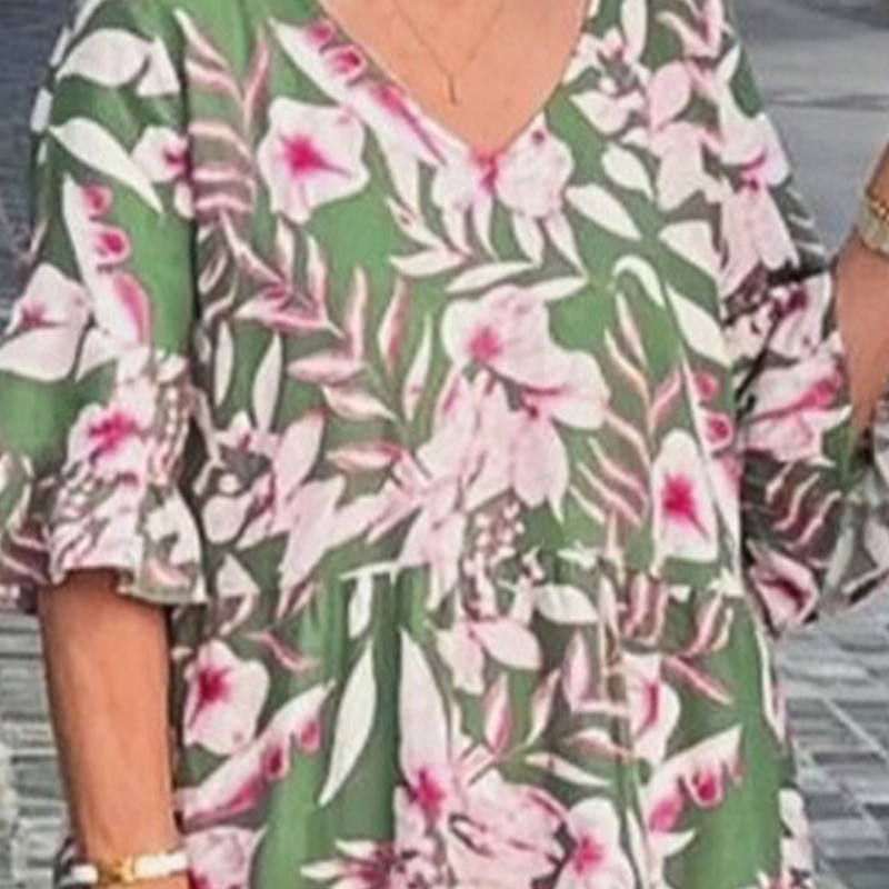 V-Neck Printed Midi Dress