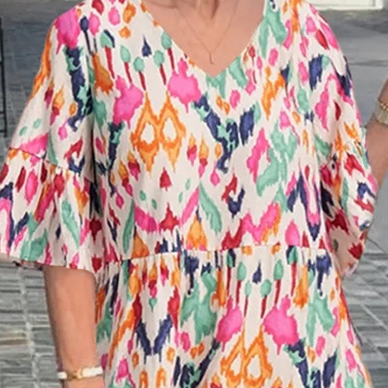 V-Neck Printed Midi Dress