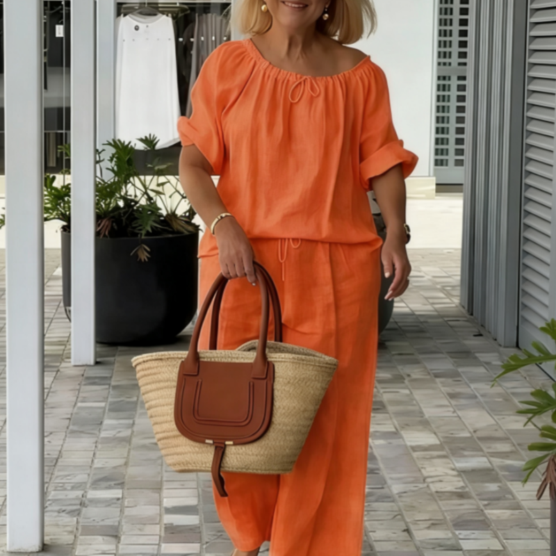 Drawstring Top & Pants-Women's Loungewear Set, Casual Daily Style