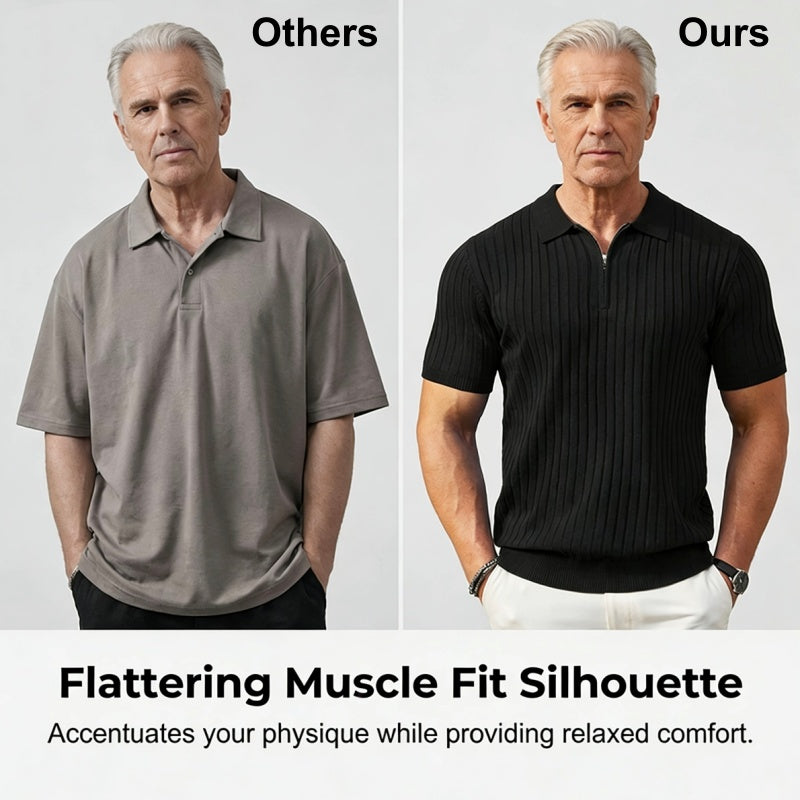 👕 LIMITED-TIME 50% OFF! ⚡ Men’s Ribbed Zip-Up Shirt – Muscle Fit, Stretch Knit, Modern Collar 🆒