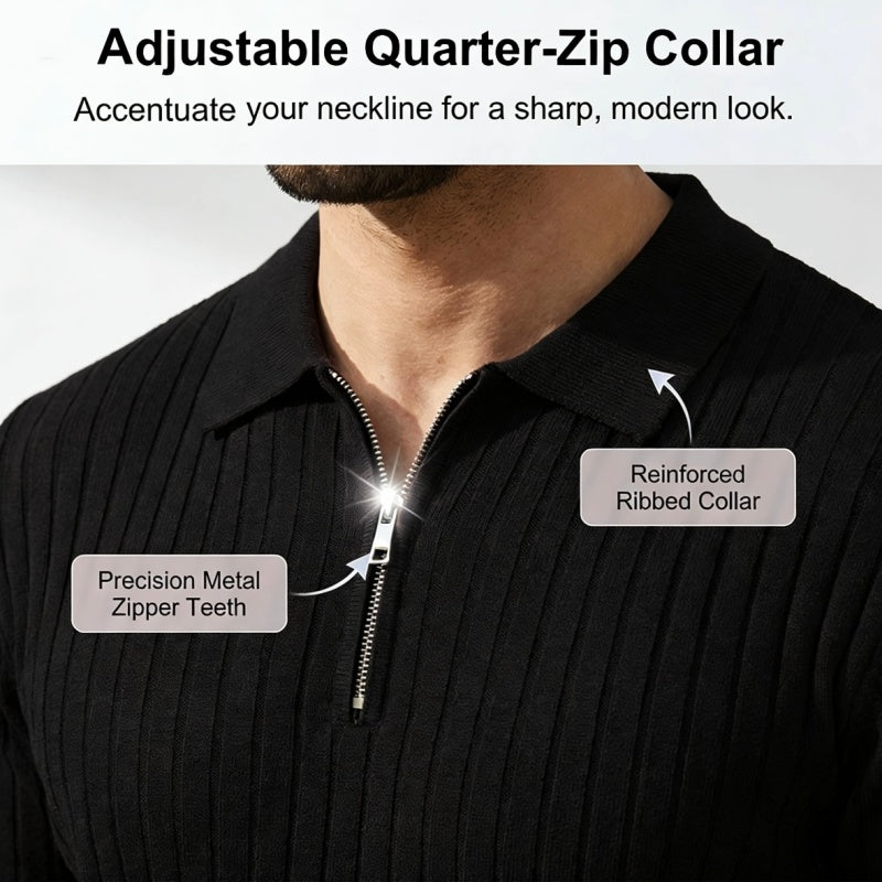 👕 LIMITED-TIME 50% OFF! ⚡ Men’s Ribbed Zip-Up Shirt – Muscle Fit, Stretch Knit, Modern Collar 🆒