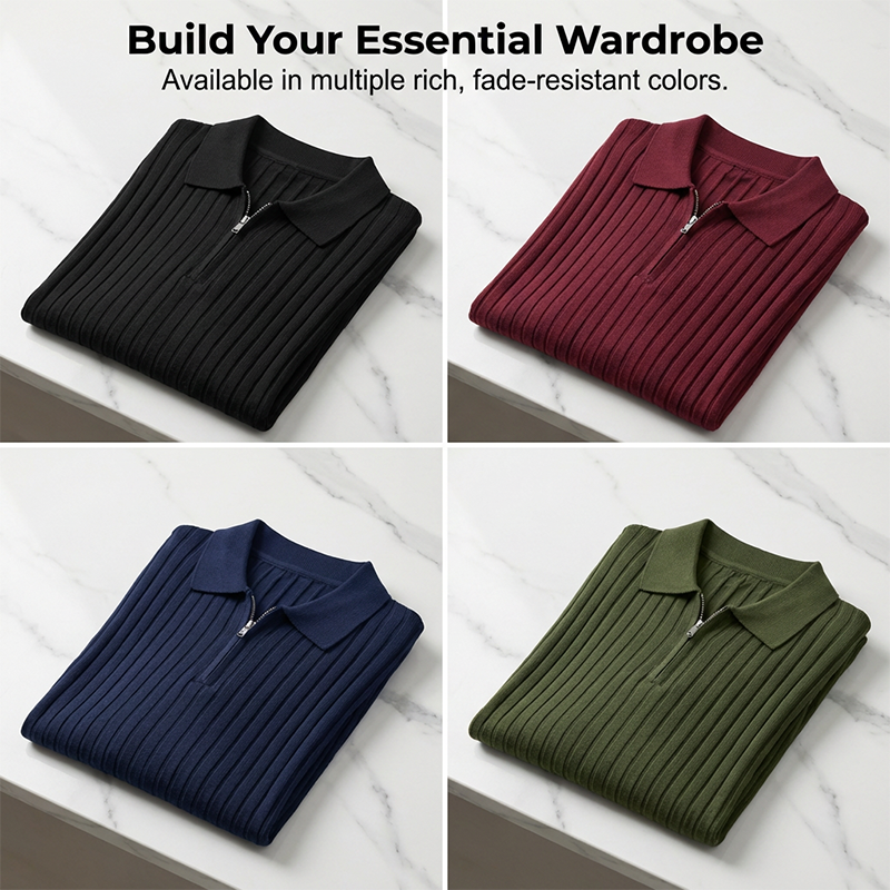 👕 LIMITED-TIME 50% OFF! ⚡ Men’s Ribbed Zip-Up Shirt – Muscle Fit, Stretch Knit, Modern Collar 🆒