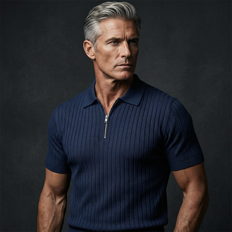 👕 LIMITED-TIME 50% OFF! ⚡ Men’s Ribbed Zip-Up Shirt – Muscle Fit, Stretch Knit, Modern Collar 🆒