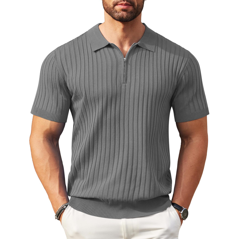 👕 LIMITED-TIME 50% OFF! ⚡ Men’s Ribbed Zip-Up Shirt – Muscle Fit, Stretch Knit, Modern Collar 🆒