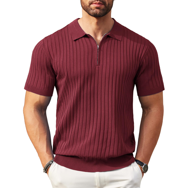 👕 LIMITED-TIME 50% OFF! ⚡ Men’s Ribbed Zip-Up Shirt – Muscle Fit, Stretch Knit, Modern Collar 🆒