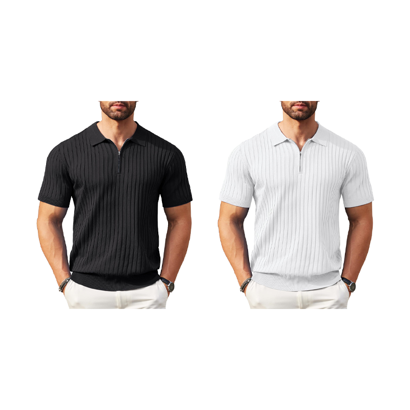👕 LIMITED-TIME 50% OFF! ⚡ Men’s Ribbed Zip-Up Shirt – Muscle Fit, Stretch Knit, Modern Collar 🆒